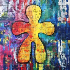 Colorful Abstract Puzzle Artwork in Vibrant Hues, Symbolic and Decorative