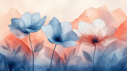 A minimalist wall mural artwork of white flower, ideal for interior design, home decor, spring themed designs, greeting cards, and nature inspired graphics.