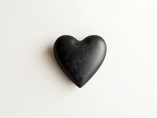 A smooth black heart-shaped stone on a light background, symbolizing love and affection.