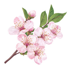 Naklejka premium Beautiful pink cherry blossom branch with Sakura flower vector illustration on transparent background, PNG cutout photo