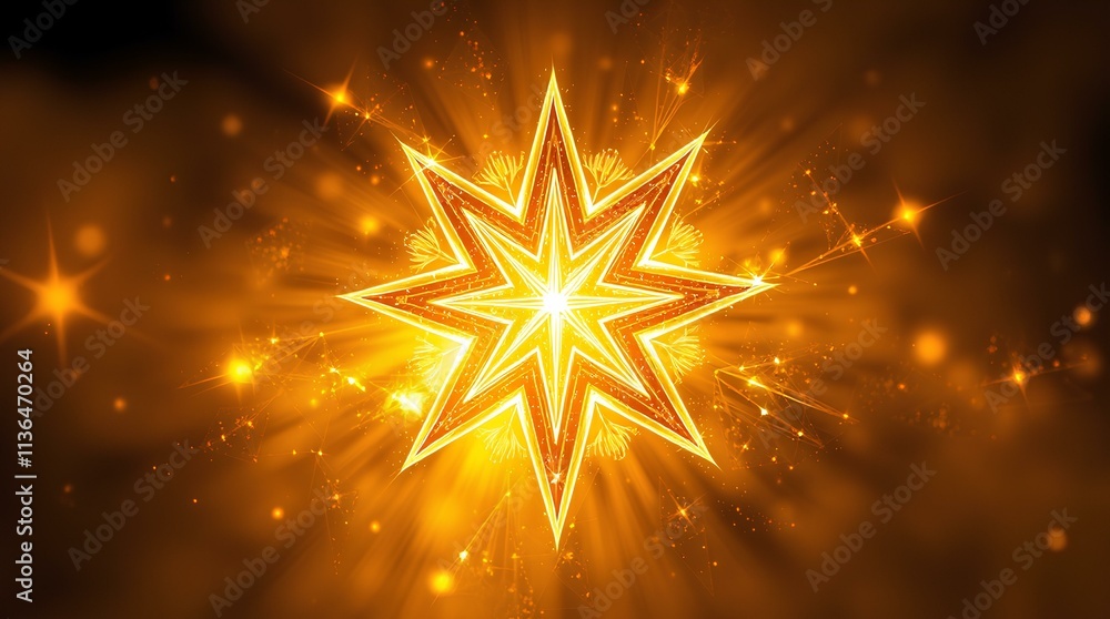 Poster sparkling golden star with subtle light trails and soft edges