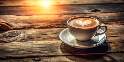 Obraz premium Warm Latte Art in Sunlight on Rustic Wood