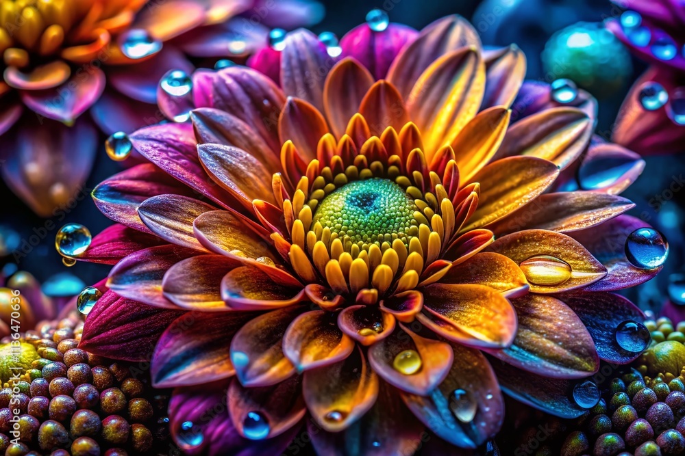 Poster creative dark composition for artistic visual projects featuring macro photography with intricate de