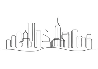 Fototapeta premium Continuous One-Line Drawing of a Cityscape - Minimalist Urban Art