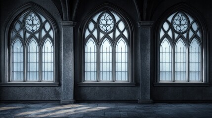 Obraz premium Dramatic Gothic Architecture with Large Arched Windows and Light