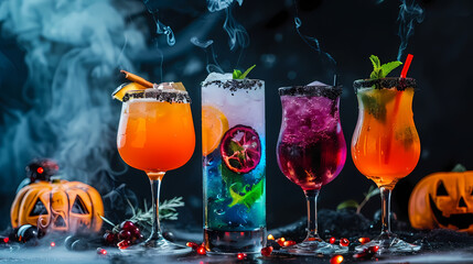Eerie Halloween Cocktails: Spooky and stylish, these vibrant cocktails in chilling ambiance are perfect for a Halloween party.  