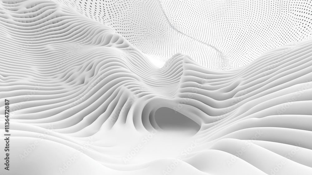 Poster abstract white topography: intricate layers of undulating lines create a mesmerizing landscape, evok