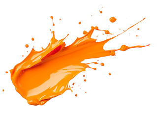 An orange paint splash, isolated on a transparent background, emphasizing the splash's details, perfect for artistic, creative, or design-themed visuals.