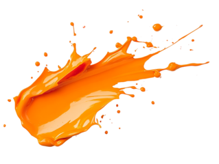 An orange paint splash, isolated on a transparent background, emphasizing the splash's details, perfect for artistic, creative, or design-themed visuals.