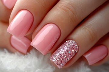 Exclusive woman hand beauty treatment revealing glamorous pink nail design with exceptional salon precision capturing refined aesthetic cosmetic wellness trend.