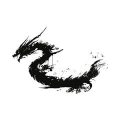 Black and White Japanese Dragon Silhouette Sticker Design © Artem