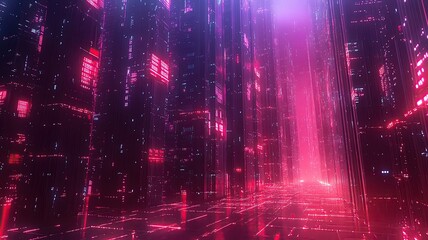 Obraz premium Futuristic digital city with neon lights.