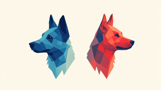 Minimalist polygonal dog logo design using geometric shapes creating unique brand identity with strategic negative space