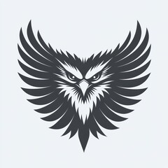 Fototapeta premium Fierce eagle head with outstretched wings, monochrome vector illustration.