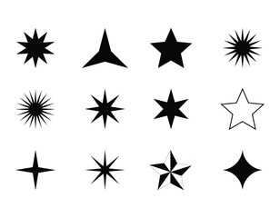 Stars Vector icons set. black and white stars vector illustration