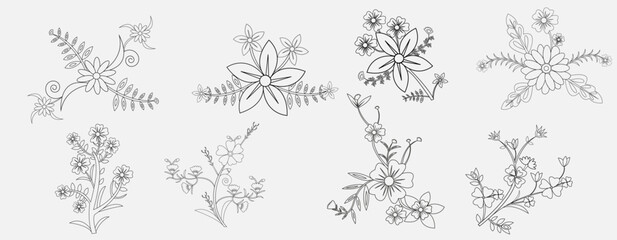 Flowers and plants vector collection, kids and adults flower coloring book page illustration element