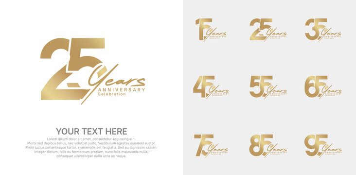 Anniversary logo set vector design, gold color for celebration event