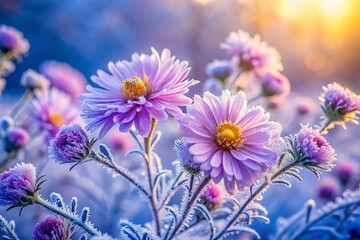 Obraz premium Delicate Frosty Flowers: Lilac Winter Wonderland Photography - Stunning Openwork Ice Crystals