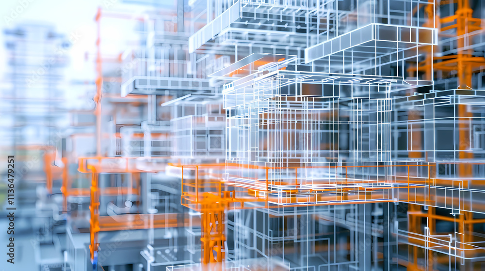 Aufkleber abstract industrial complex: a mesmerizing 3d rendering of a futuristic industrial complex, showcasi
