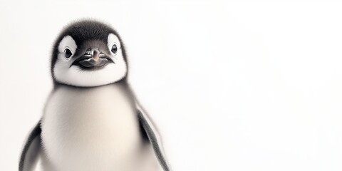 Fototapeta premium Studio photo of a cute baby penguin isolated against a white background. Wildlife and conservation concept, space for copy.