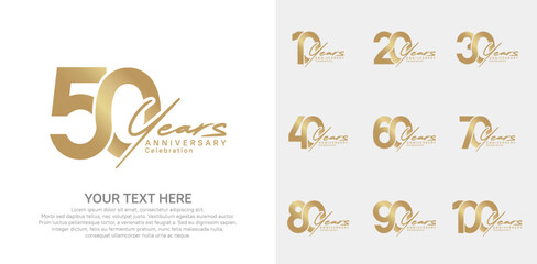 Anniversary logo set vector design, gold color for celebration event