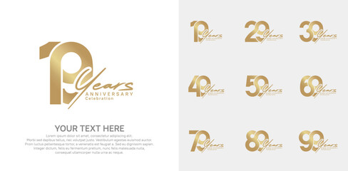 Anniversary logo set vector design, gold color for celebration event