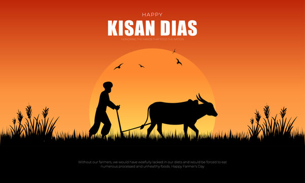 Happy National Farmers Day Post and Greeting Card. Farmers Day in India Poster, Kisan Diwas Vector Illustration
