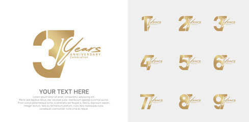 Anniversary logo set vector design, gold color for celebration event