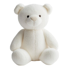 Obraz premium A felt white teddy bear, isolated on a transparent background, highlighting the bear's details, perfect for plush toys, gifts, or cute-themed designs.