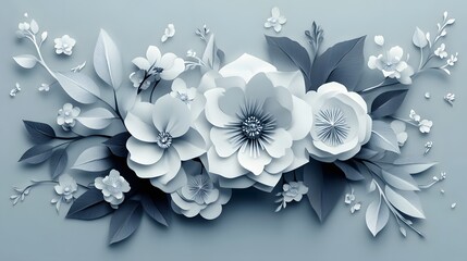 Flower Bouquet Formed With Paper Cut Art, Abstract Image, Texture, Pattern Background, Wallpaper, Cover and Screen of Smartphone, PC, Laptop, 9:16 and 16:9 Format
