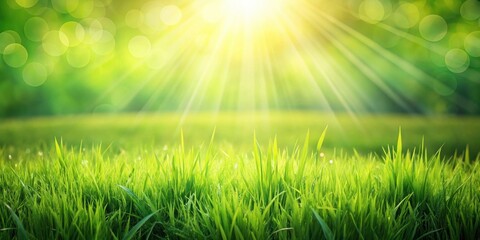 Fototapeta premium Vibrant Green Grass Illuminated by Sunbeams in a Serene Meadow