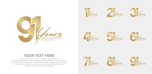 Anniversary logo set vector design, gold color for celebration event