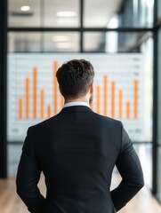 Fototapeta premium Confident Business Executive Analyzing GDP Trends on Digital Screen in Modern Office Setting