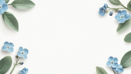 Delicate Blue Flowers and Leaves Arrangement - A Calm and Serene Floral Composition