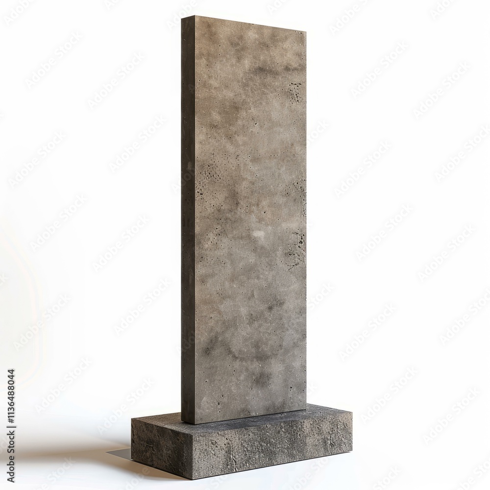 Poster empty concrete slab standing on a base, isolated on white background, creating a simple and minimali