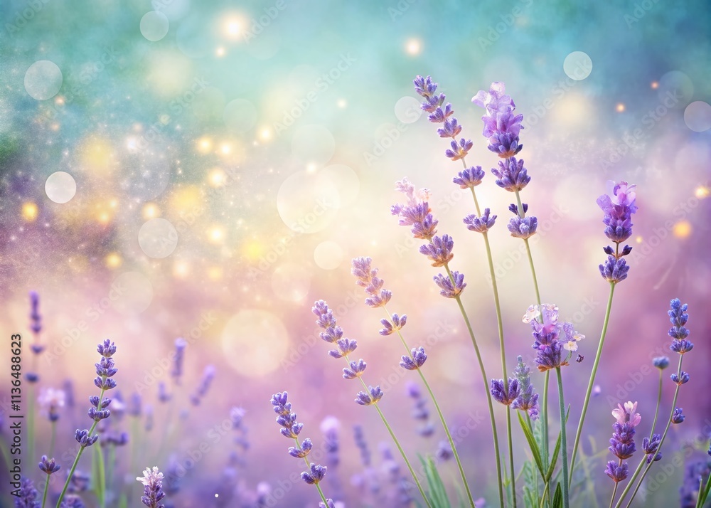 Poster dreamy pastel lavender watercolor background with delicate blooms and ample copy space for text in a