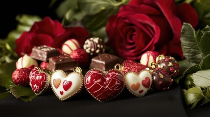 Romantic Decorations with Hearts, Roses, and Chocolate Treats