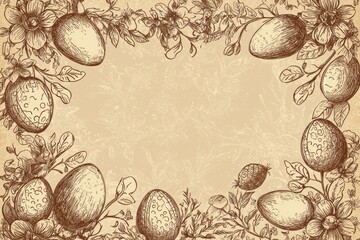 Vintage Easter Day Card Design with Sepia Floral Patterns and Classic Eggs for Print and Posters