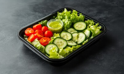 Fresh and Colorful Salad with Ripe Cherry Tomatoes and Crisp Cucumbers on Display