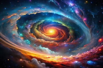 Drone Space Photography: Colorful Fractal Nebulae, Cosmic Art, Black Background