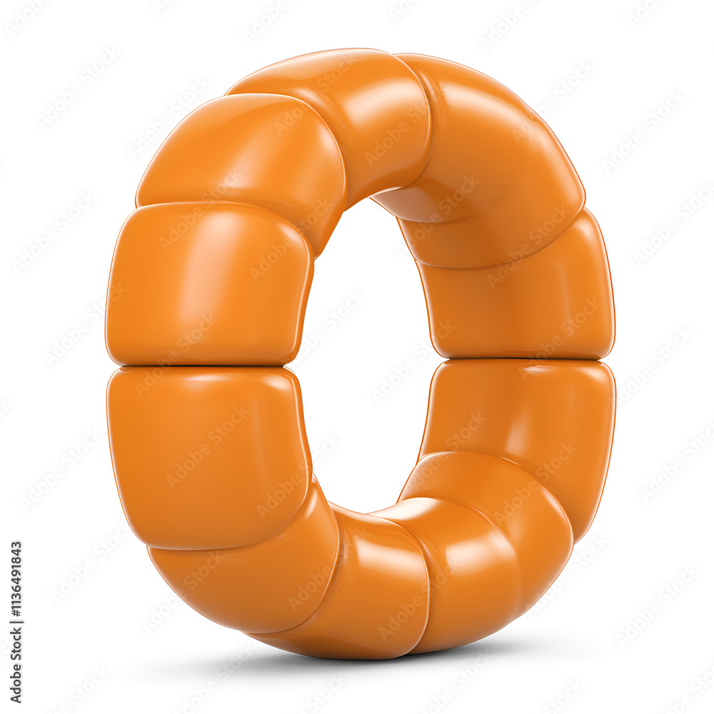 Poster a stylized, glossy orange ring-like object with a segmented design, showcasing a modern and playful 