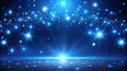 Celestial Horizon A radiant, ethereal scene of shimmering stars and bright light beams emanating from a luminous central point, creating a captivating cosmic landscape.