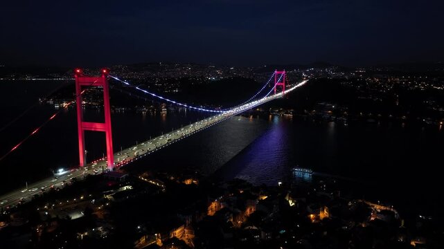 Istanbul bridge city view at night.