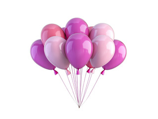 A collection of pink and purple balloons tied together, isolated on a clean white background. Perfect for party, celebration, or festive concepts. Ai generative