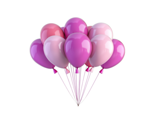A collection of pink and purple balloons tied together, isolated on a clean white background. Perfect for party, celebration, or festive concepts. Ai generative