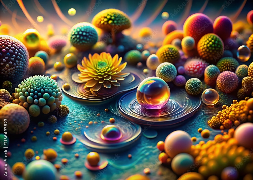Poster dynamic abstract background of biomorphic shapes with tilt-shift photography techniques featuring or