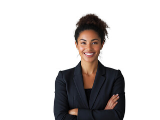 Woman in ablazer, smiling confidently with arms crossed on a white background. Isolated professional concept. Ai generative