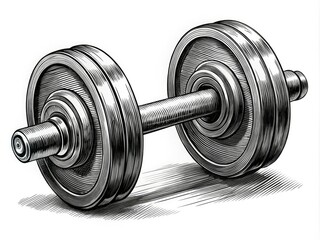 Vintage woodcut style monochrome dumbbell engraving; ideal for posters and prints.
