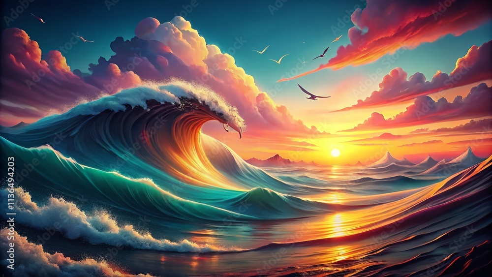 Poster dynamic gradient waves: abstract digital art with modern aesthetic and soft lighting for enhanced vi