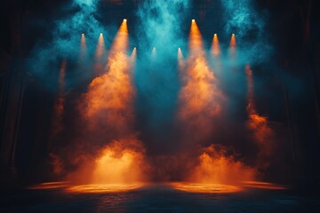 Naklejka premium Dramatic Stage Lighting with Smoky Atmosphere